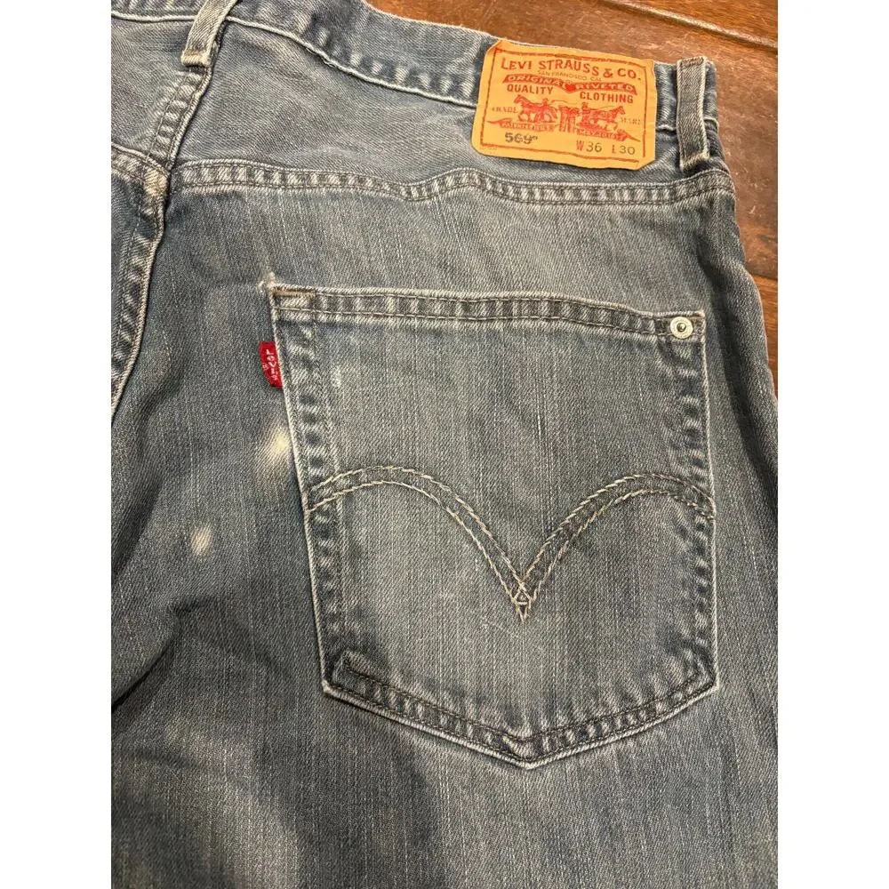 VTG 1997 Levi's 569 Loose Fit Skater Jeans Baggy Thrashed Paint Splatter 36x28